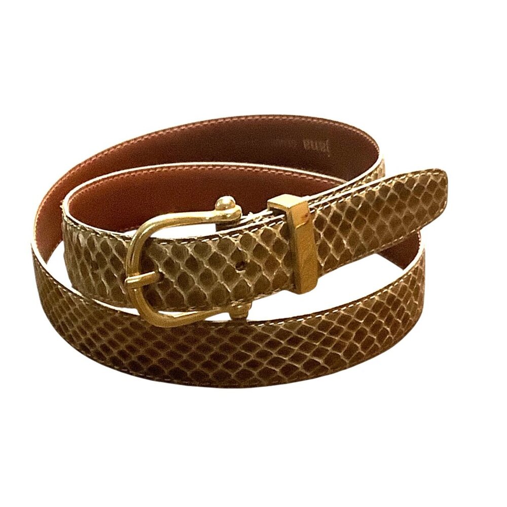 Vtg Jana Genuine Snake Skin Belt Gold Buckle Women Size Large Waist 29-33" Brown